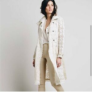 Free People Cream Lace Trench Coat
